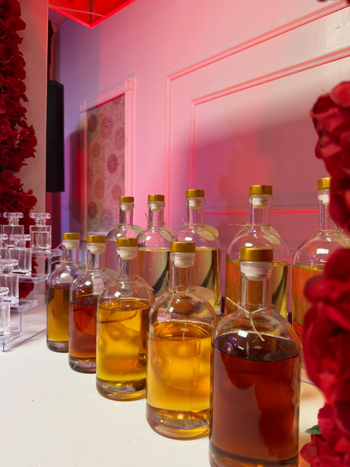 Close-up of fragrance bottles