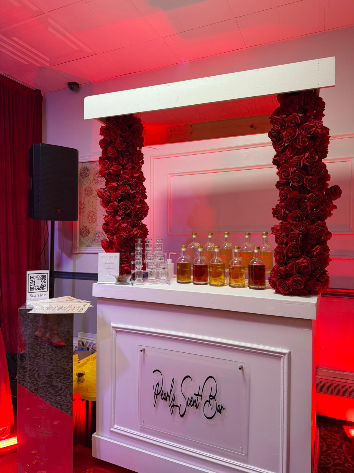 Red Pearly Scent Bar floral setup